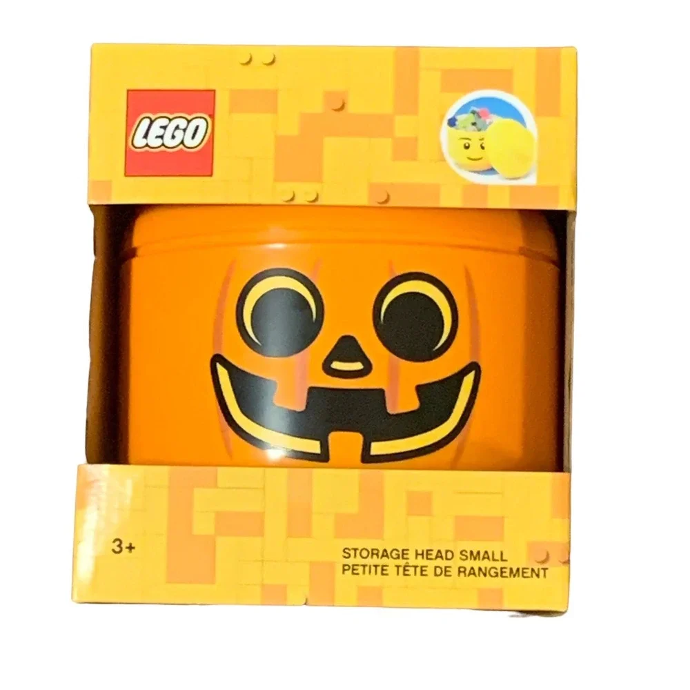 LEGO Halloween Pumpkin Jack-O-Lantern SMALL Head Orange Black Storage Container